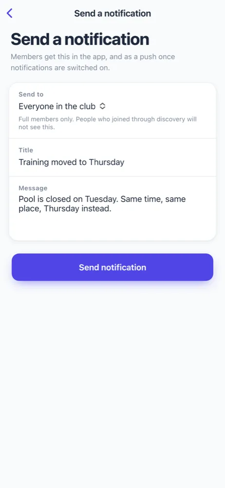 Send notification screen