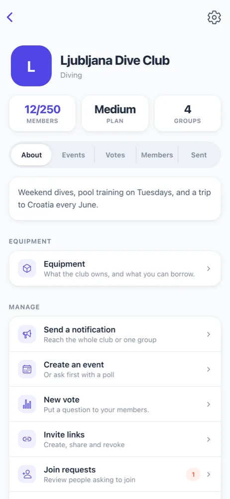 Club detail screen