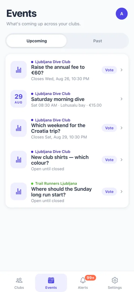 Events list