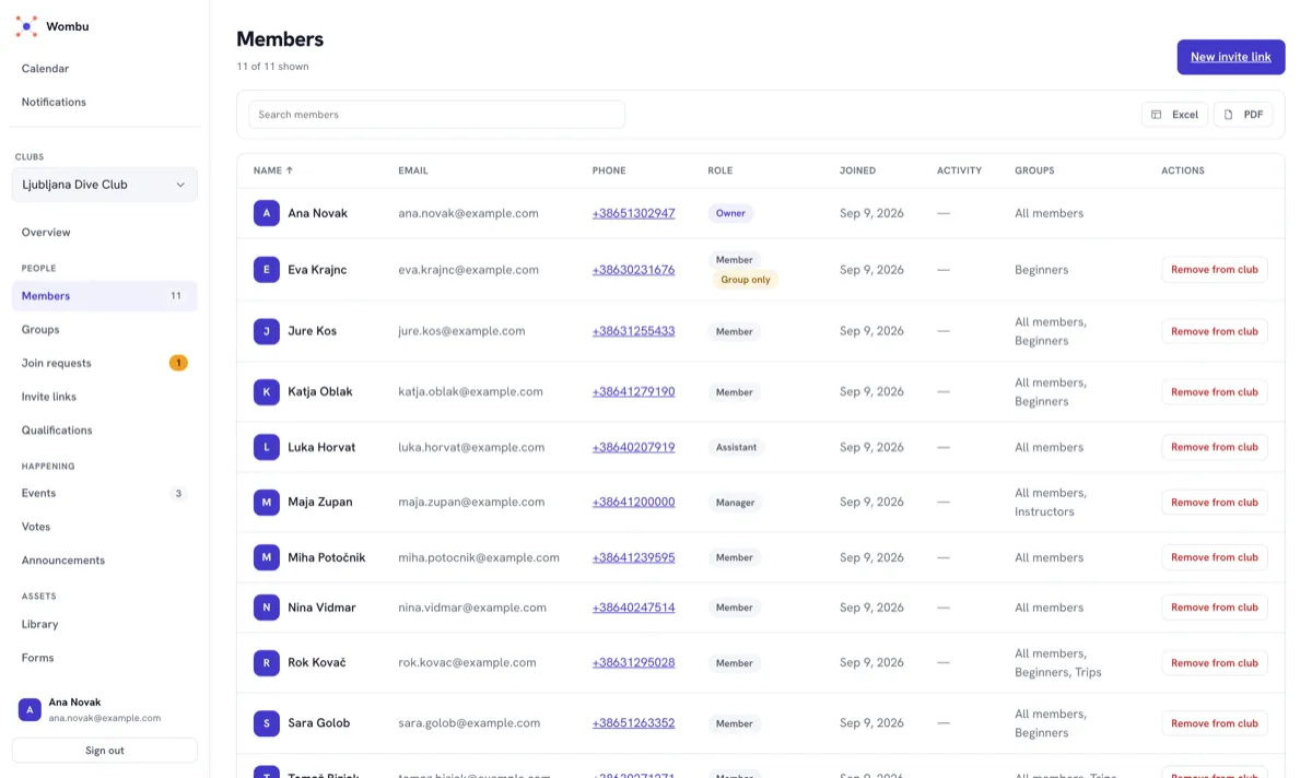 A roster you can search and export